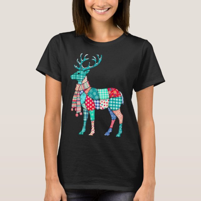 Christmas Reindeer Patchwork Reindeer Men Women Ki T-Shirt (Front)