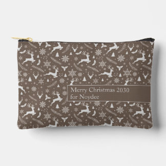 Christmas Reindeer Pattern Brown with Text Accessory Pouch