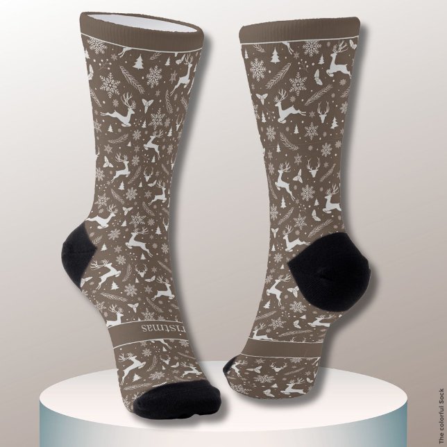 Christmas Reindeer Pattern Brown with Text Socks (Creator Uploaded)