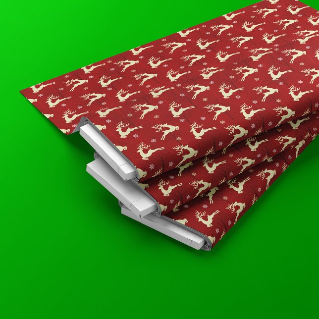 Christmas Reindeer Pattern Gold Red Fabric (Creator Uploaded)