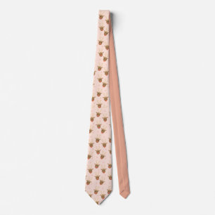 Christmas Reindeer Pattern Peach Gold Tie