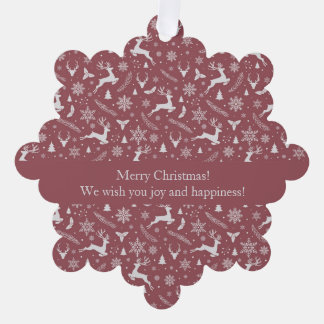 Christmas Reindeer Pattern Red with Text Tree Decoration Card