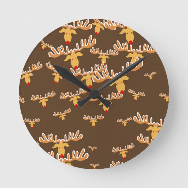 Christmas reindeer pattern round clock (Front)