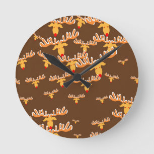 Christmas reindeer pattern round clock