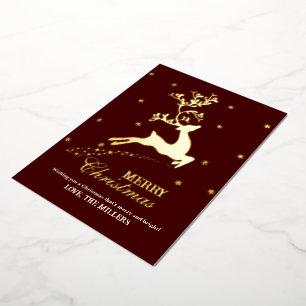 Christmas Reindeer Personalise Family Name  Foil Holiday Card