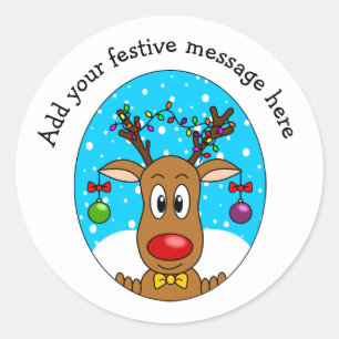 Christmas Reindeer Personalised Classic Round Sticker