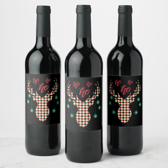 Christmas Reindeer Plaid Wine Label (Bottles)