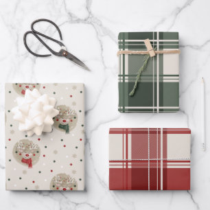 Christmas Reindeer & Plaid Wrapping Paper Sheet