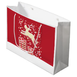Christmas reindeer prancing over gifts gift bag