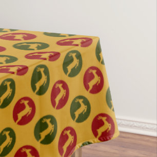 Christmas Reindeer Red Green with Gold Background Tablecloth