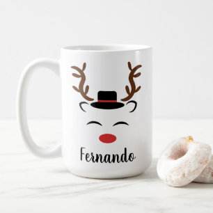 Christmas Reindeer red nose black hat personalised Coffee Mug