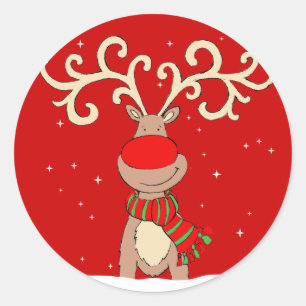 Christmas reindeer red round sticker