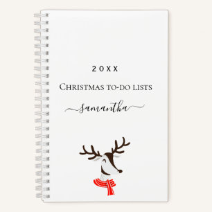 Christmas reindeer red white to do lists name notebook
