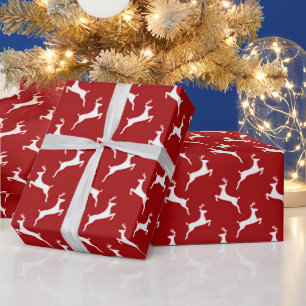 Christmas reindeer red white wrapping paper