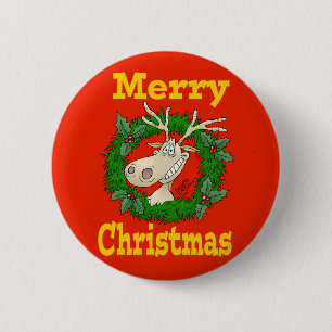 Christmas Reindeer reef. 6 Cm Round Badge