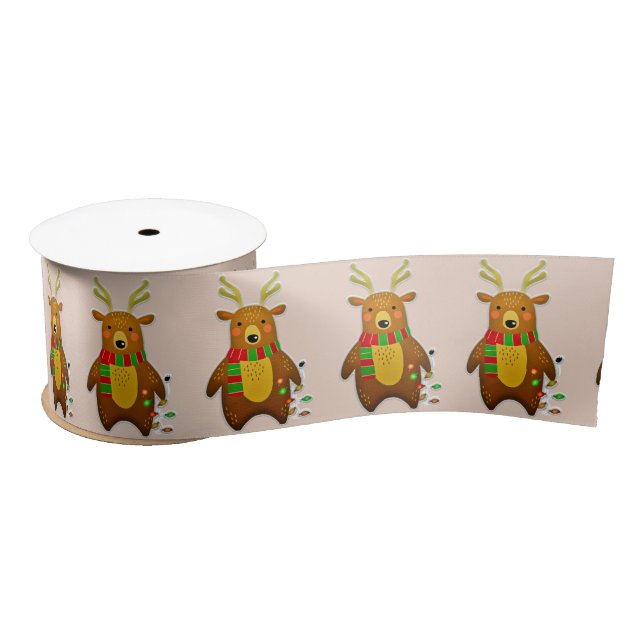 christmas reindeer ribbon satin ribbon (Spool)