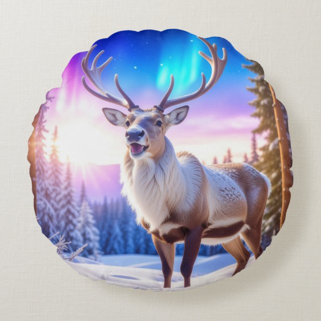Christmas Reindeer Round Cushion (Front)