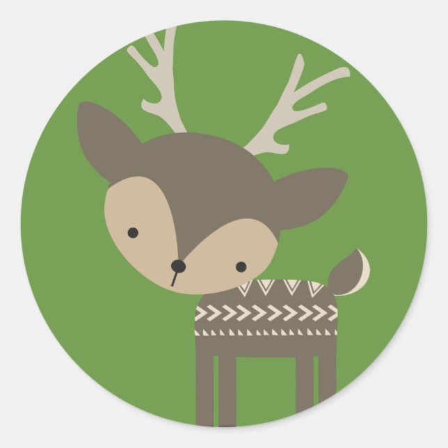 Christmas Reindeer Round  Glossy Stickers (Front)