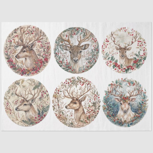 Christmas Reindeer Rounds Tissue Paper (Front)