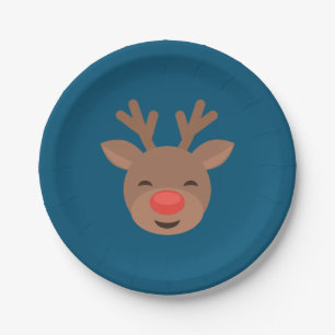 Christmas Reindeer Rudolf on Blue Paper Plate