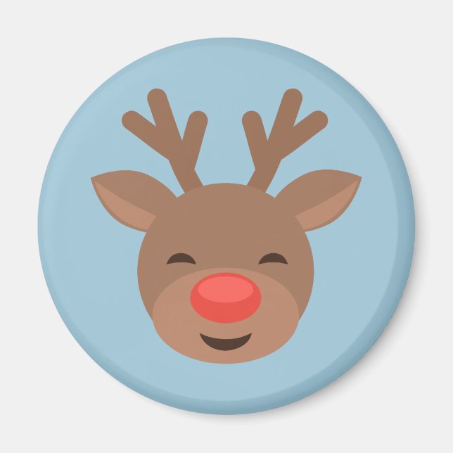 Christmas Reindeer Rudolf on Light Blue Magnet (Front)