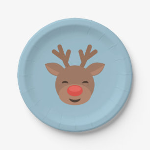 Christmas Reindeer Rudolf on Light Blue Paper Plate