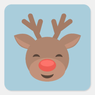 Christmas Reindeer Rudolf on Light Blue Square Sticker