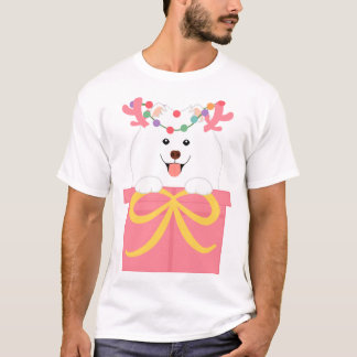 Christmas Reindeer Samoyed in a Gift Box  T-Shirt
