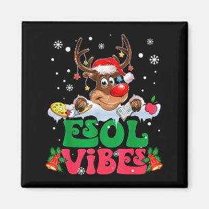 Christmas Reindeer Santa Esol Vibes Funny Teacher  Magnet