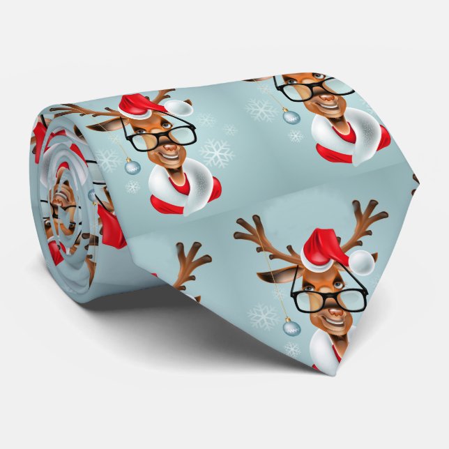 Christmas Reindeer Santa Fun Humour Tie (Rolled)