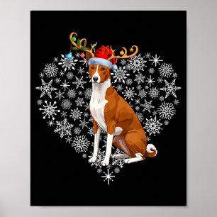 Christmas Reindeer Santa Hat Basenji Lovers Xmas Poster