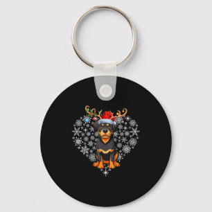 Christmas Reindeer Santa Hat Rottweiler Lovers Xma Key Ring