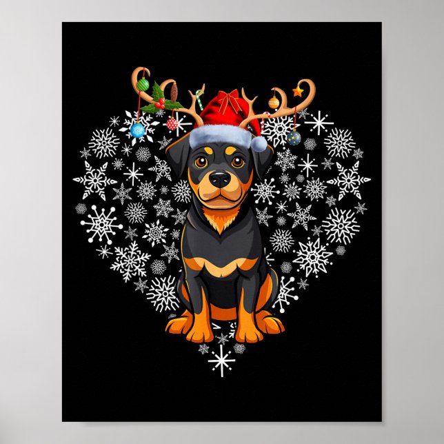 Christmas Reindeer Santa Hat Rottweiler Lovers Xma Poster (Front)