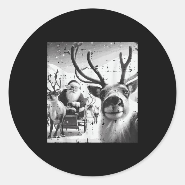 Christmas Reindeer Santa Selfie Funny Xmas Men Wom Classic Round Sticker (Front)