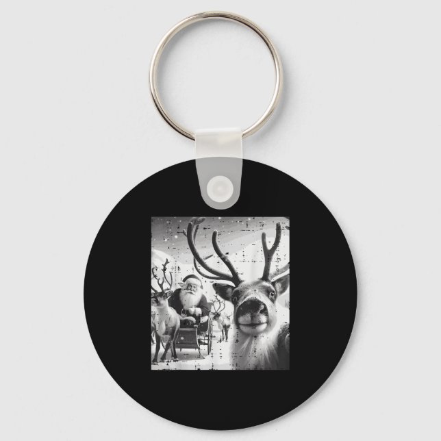 Christmas Reindeer Santa Selfie Funny Xmas Men Wom Key Ring (Front)