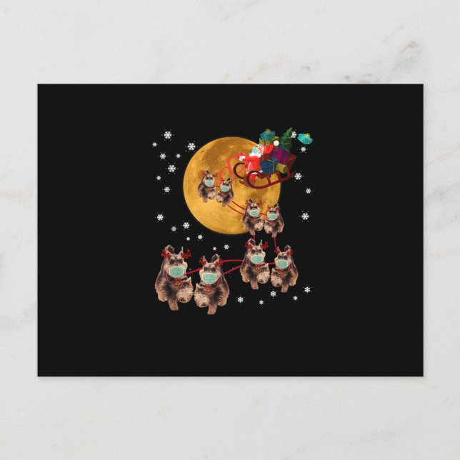 Christmas Reindeer Schnauzer Dog Sleigh Funny xmas Announcement Postcard (Front)