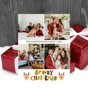 Christmas Reindeer Script Family Photo Collage Ho Holiday Postcard