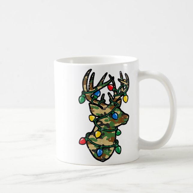 Christmas Reindeer Silhouette Camo Xmas Lights Men Coffee Mug (Right)