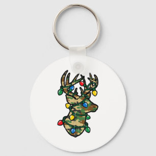 Christmas Reindeer Silhouette Camo Xmas Lights Men Key Ring