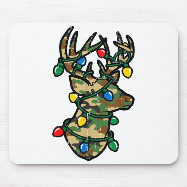 Christmas Reindeer Silhouette Camo Xmas Lights Men Mouse Mat (Front)