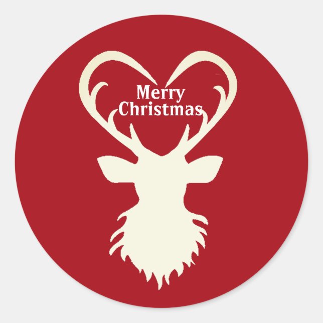 Christmas reindeer silhouette on red classic round sticker (Front)