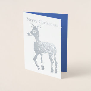 Christmas Reindeer Silver Foil Greeting Card