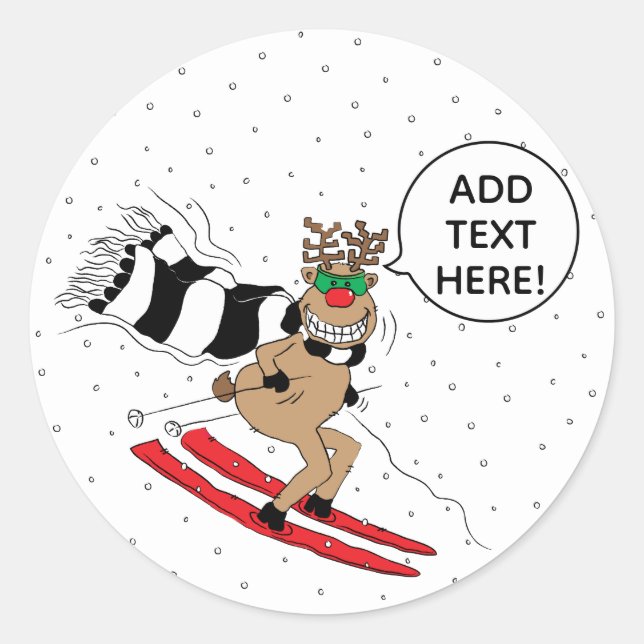 Christmas Reindeer Skiing Classic Round Sticker (Front)