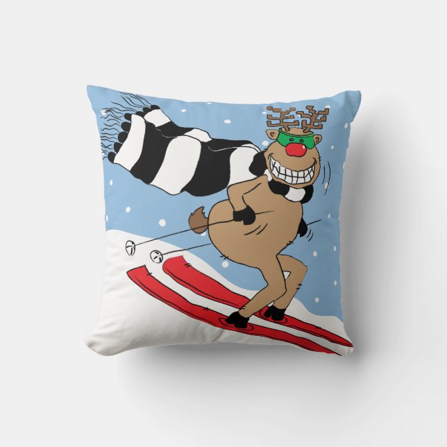 Christmas Reindeer Skiing Cushion (Front)