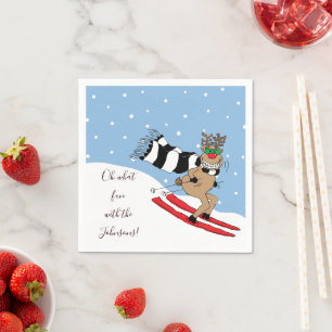 Christmas Reindeer Skiing Napkin