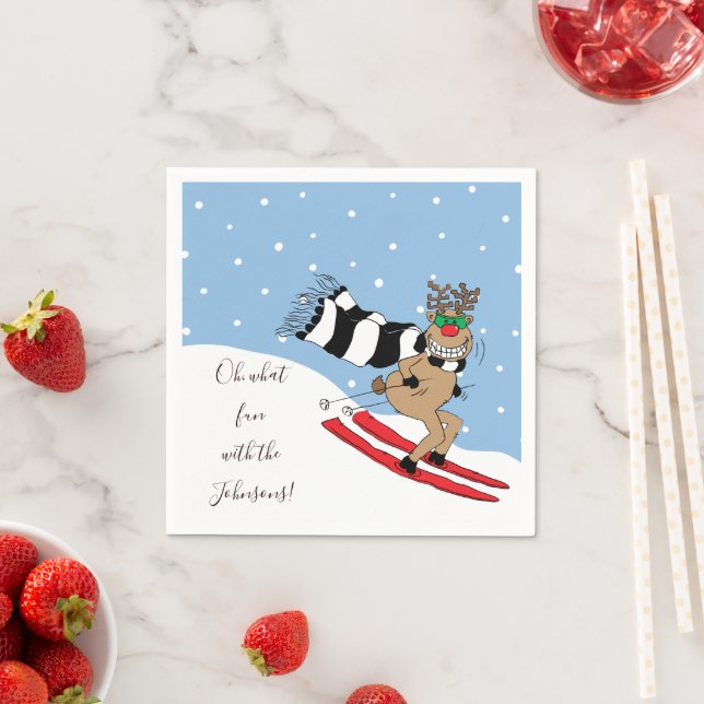 Christmas Reindeer Skiing Napkin (Insitu)