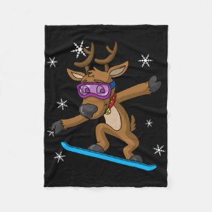 Christmas Reindeer Snowboarder Snowboarding Snowbo Fleece Blanket