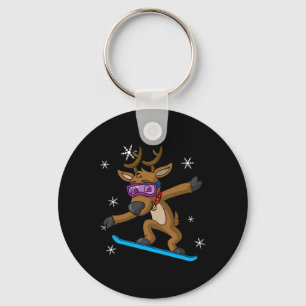 Christmas Reindeer Snowboarder Snowboarding Snowbo Key Ring