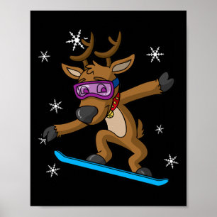Christmas Reindeer Snowboarder Snowboarding Snowbo Poster