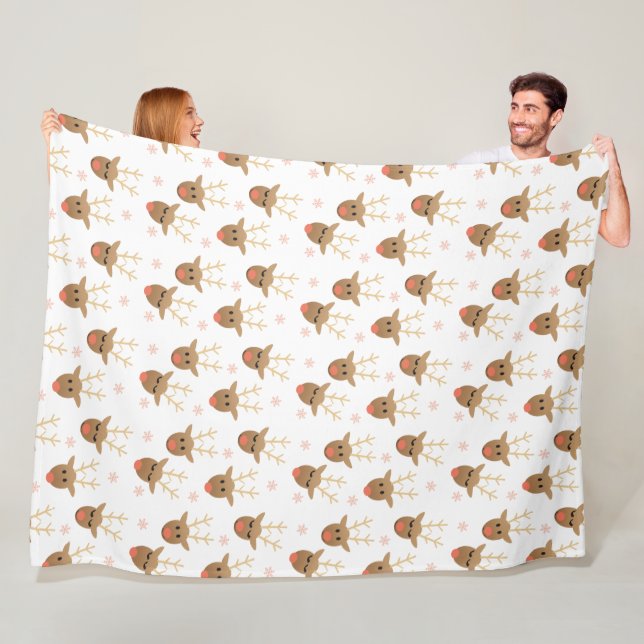 Christmas Reindeer Snowflakes Pattern Pink Gold Fleece Blanket (In Situ)